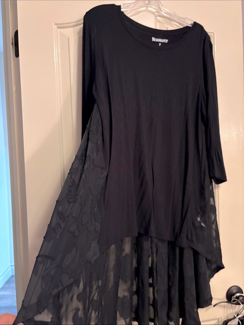 Roaman's Black Tunic Top with flowy lace back panel